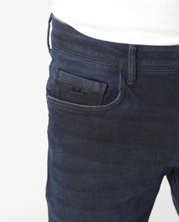 Rare Rabbit Men's Macher Dark Navy Dark Wash Mid-Rise Slim Fit Jeans