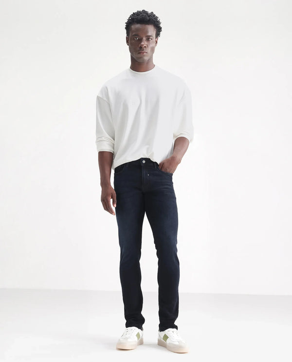 Rare Rabbit Men's Macher Dark Navy Dark Wash Mid-Rise Slim Fit Jeans