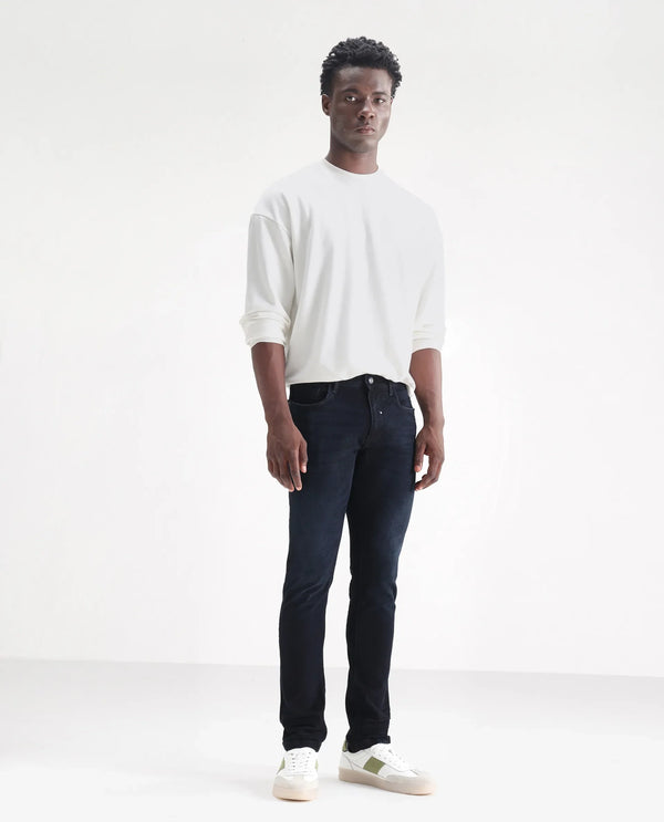 Rare Rabbit Men's Macher Dark Navy Dark Wash Mid-Rise Slim Fit Jeans