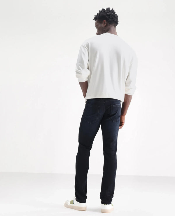 Rare Rabbit Men's Macher Dark Navy Dark Wash Mid-Rise Slim Fit Jeans