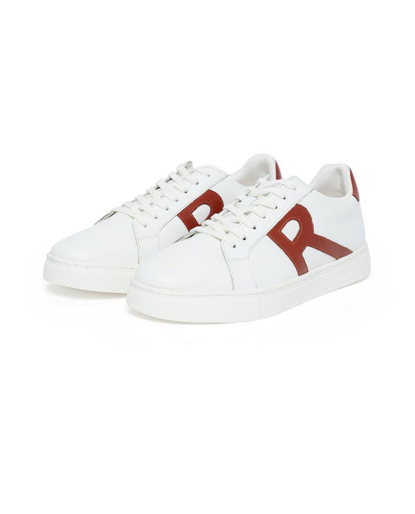 Rare Rabbit Men's Nova White Round Toe Smart Casual Low-Top Lace-Up Logo Branding Sneaker Shoes