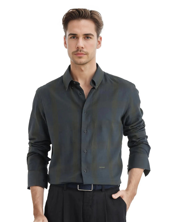 Rare Rabbit Men's Magone Dark Green Cotton Fabric Full Sleeve Collared Neck Checks Shirt