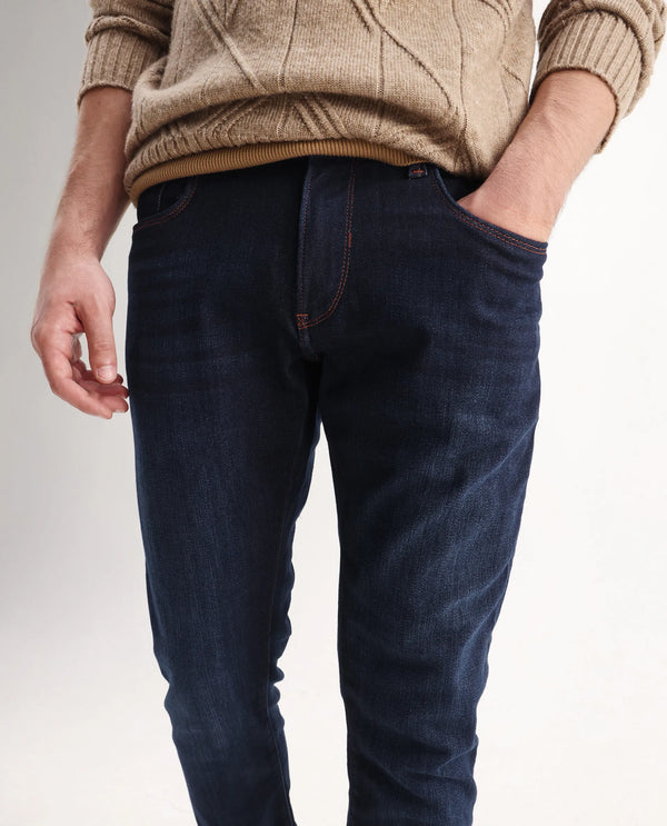 Rare Rabbit Mens Maiden Dark Blue Cotton Polyester Mid Rise Dark Wash Solid Slim Fit Jeans