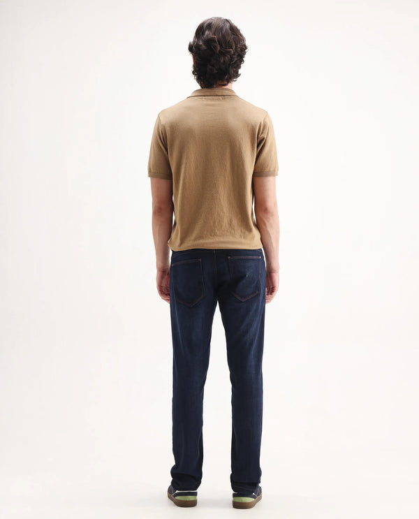 Rare Rabbit Mens Maiden Dark Blue Cotton Polyester Mid Rise Dark Wash Solid Slim Fit Jeans