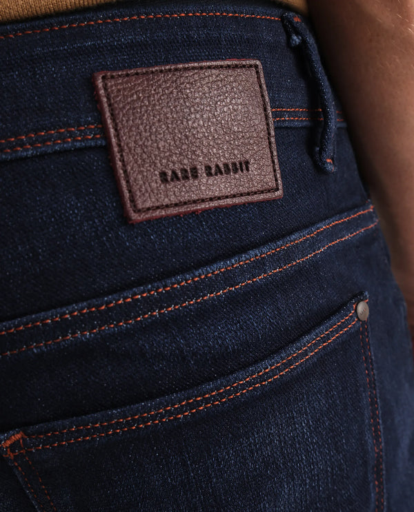 Rare Rabbit Mens Maiden Dark Blue Cotton Polyester Mid Rise Dark Wash Solid Slim Fit Jeans