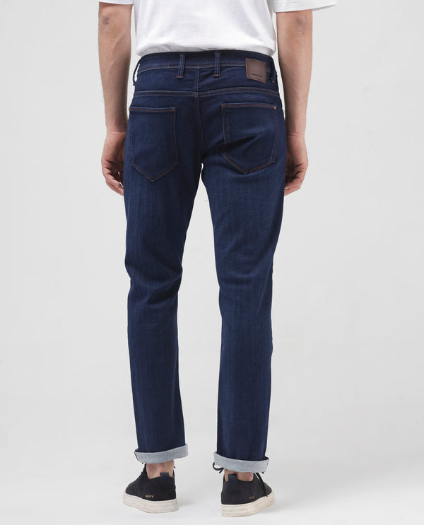 Rare Rabbit Mens Maiden Dark Blue Cotton Polyester Mid Rise Dark Wash Solid Slim Fit Jeans