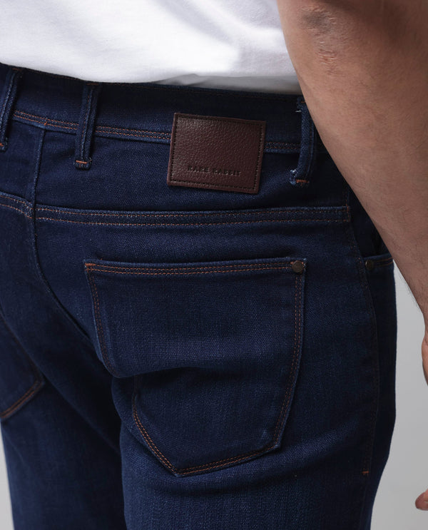Rare Rabbit Mens Maiden Dark Blue Cotton Polyester Mid Rise Dark Wash Solid Slim Fit Jeans