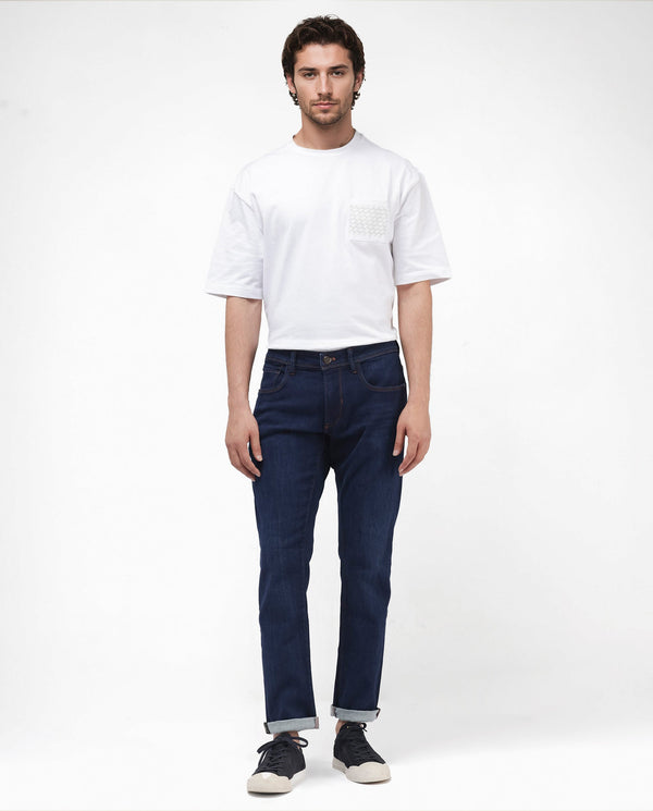 Rare Rabbit Mens Maiden Dark Blue Cotton Polyester Mid Rise Dark Wash Solid Slim Fit Jeans