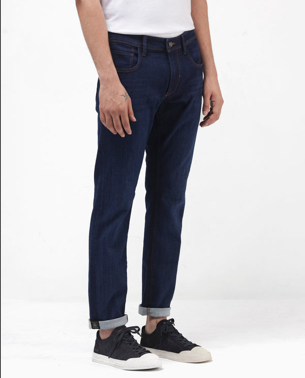 Rare Rabbit Mens Maiden Dark Blue Cotton Polyester Mid Rise Dark Wash Solid Slim Fit Jeans