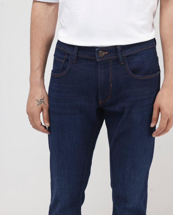 Rare Rabbit Mens Maiden Dark Blue Cotton Polyester Mid Rise Dark Wash Solid Slim Fit Jeans