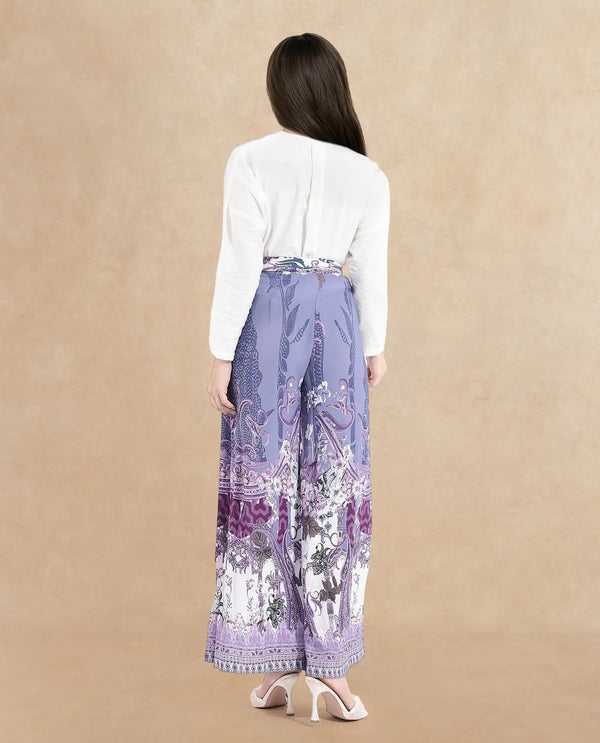 Rareism Women Makiato Dusky Purple Zipper Closure Flared Ankle Length Floral Print Trouser