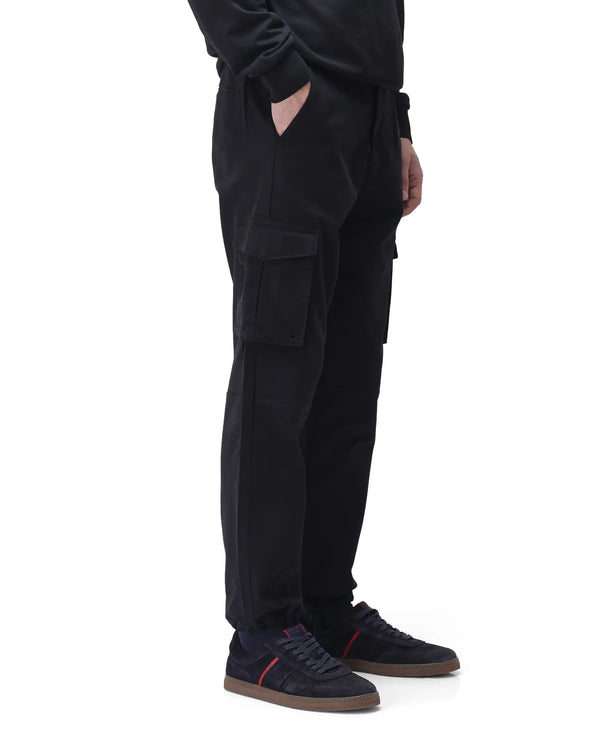 Rare Rabbit Men's Maks Black Drawstring Closure Mid-Rise Relaxed Fit Solid Trouser