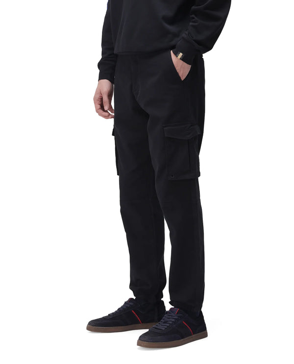 Rare Rabbit Men's Maks Black Drawstring Closure Mid-Rise Relaxed Fit Solid Trouser