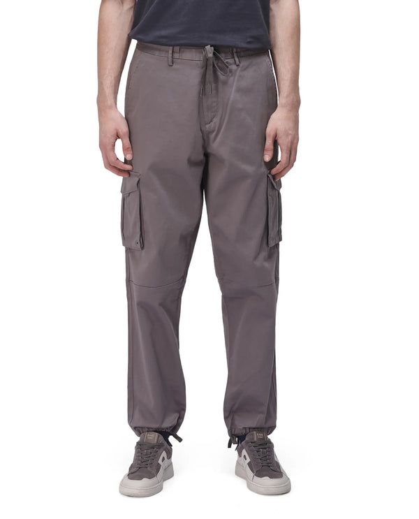 Rare Rabbit Men's Maks Dark Grey Drawstring Closure Mid-Rise Relaxed Fit Solid Trouser