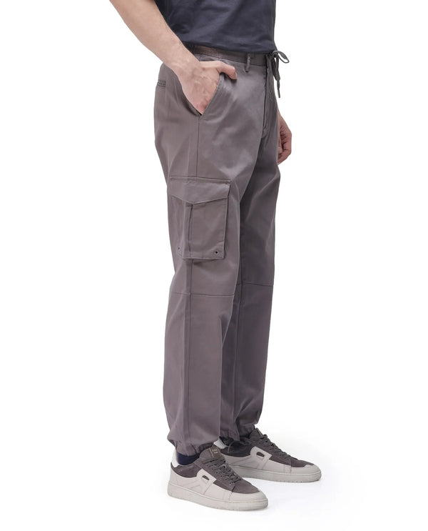 Rare Rabbit Men's Maks Dark Grey Drawstring Closure Mid-Rise Relaxed Fit Solid Trouser