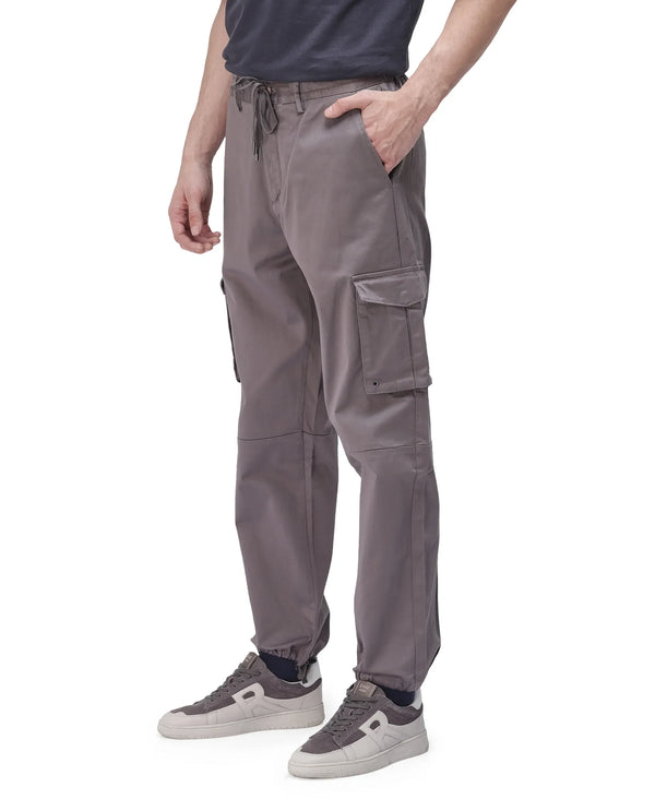 Rare Rabbit Men's Maks Dark Grey Drawstring Closure Mid-Rise Relaxed Fit Solid Trouser