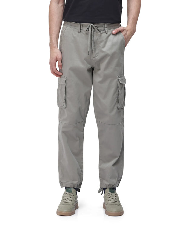 Rare Rabbit Men's Maks Dusky Olive Drawstring Closure Mid-Rise Relaxed Fit Solid Trouser