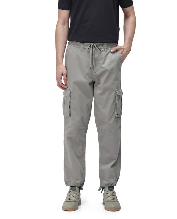 Rare Rabbit Men's Maks Dusky Olive Drawstring Closure Mid-Rise Relaxed Fit Solid Trouser