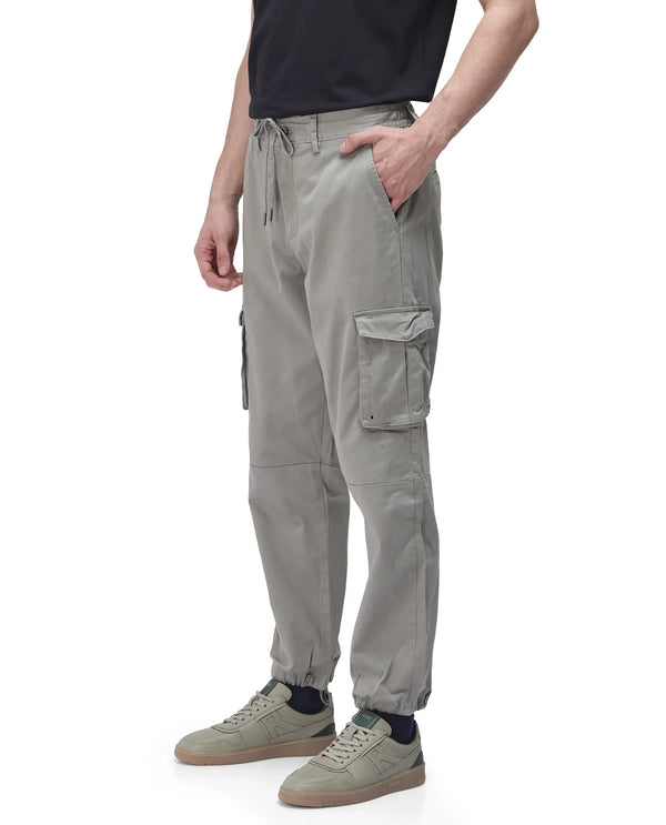 Rare Rabbit Men's Maks Dusky Olive Drawstring Closure Mid-Rise Relaxed Fit Solid Trouser