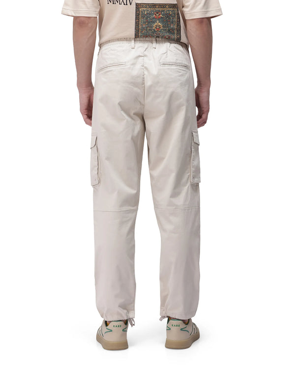 Rare Rabbit Men's Maks Off White Drawstring Closure Mid-Rise Relaxed Fit Solid Trouser