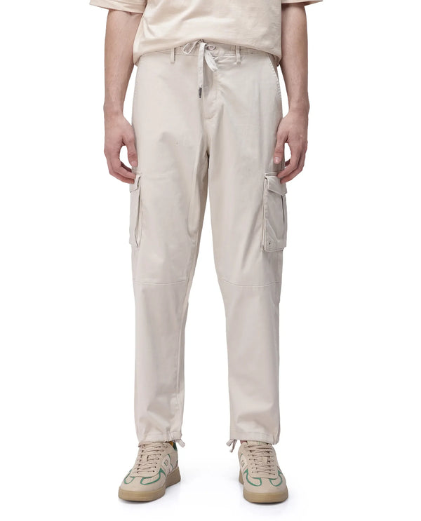 Rare Rabbit Men's Maks Off White Drawstring Closure Mid-Rise Relaxed Fit Solid Trouser