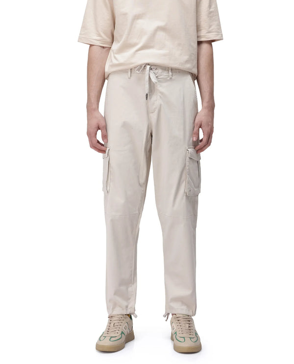 Rare Rabbit Men's Maks Off White Drawstring Closure Mid-Rise Relaxed Fit Solid Trouser