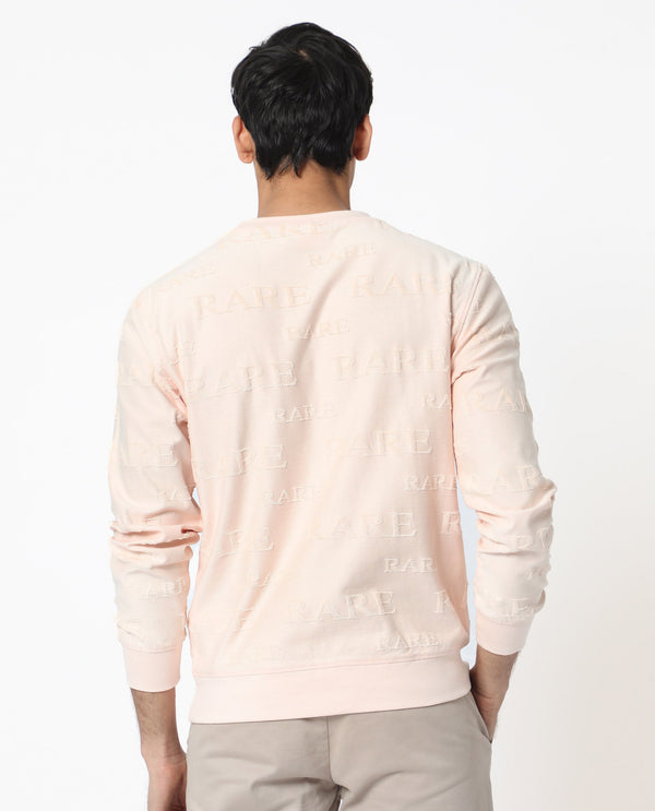 Rare Rabbit Men's Malaga Peach Cotton Fabric Full Sleeves Rare Towel Embroidery Print Sweatshirt