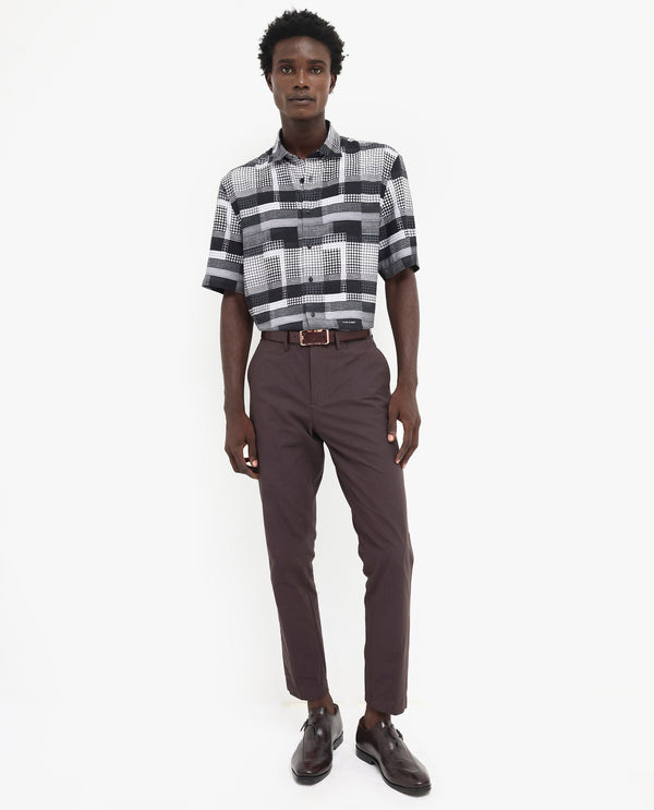 Rare Rabbit Men's Mallor Black Viscose Fabric Short Sleeve Boxy Fit Geometric Print Shirt
