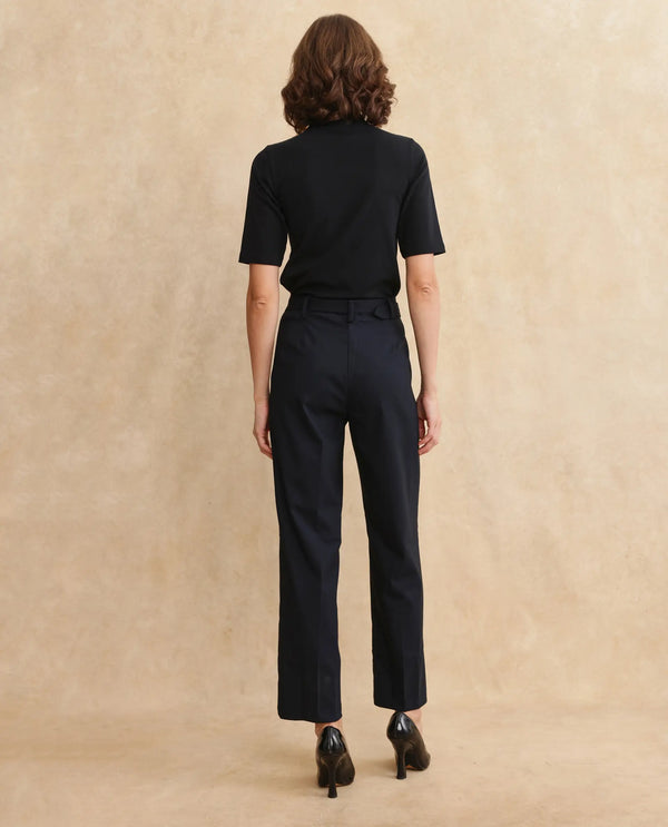 Rareism Women Mals Blue Hook Closure Tapered Fit Ankle Length Plain Trouser