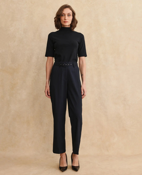 Rareism Women Mals Blue Hook Closure Tapered Fit Ankle Length Plain Trouser