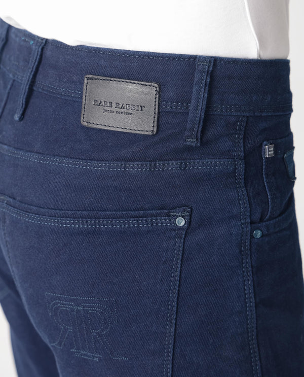 Rare Rabbit Men's Mambos Dark Navy Dark Wash Mid-Rise Slim Fit Jeans