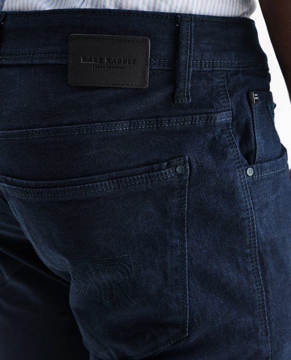 Rare Rabbit Men's Mambos Dark Navy Dark Wash Mid-Rise Slim Fit Jeans