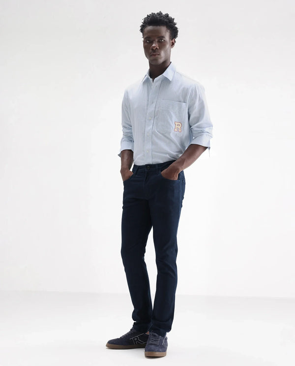 Rare Rabbit Men's Mambos Dark Navy Dark Wash Mid-Rise Slim Fit Jeans