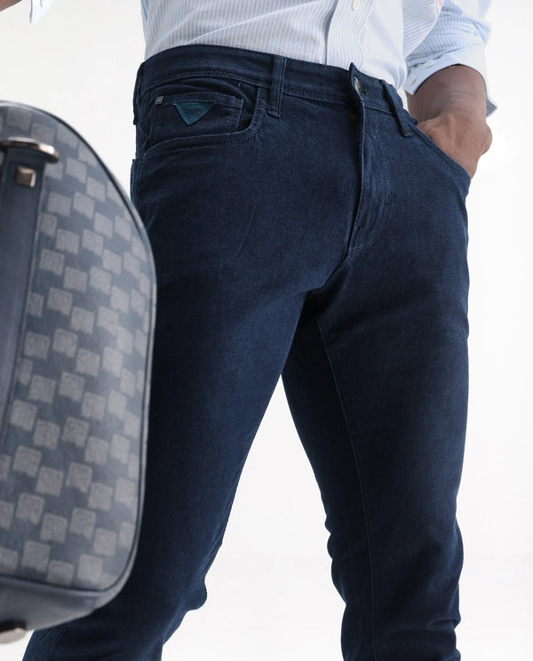 Rare Rabbit Men's Mambos Dark Navy Dark Wash Mid-Rise Slim Fit Jeans