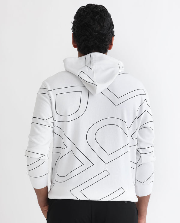 Rare Rabbit Mens Mamoth White Sweatshirt Cotton Polyester Terry Fabric Hooded Neck Knitted Full Sleeves Comfortable Fit