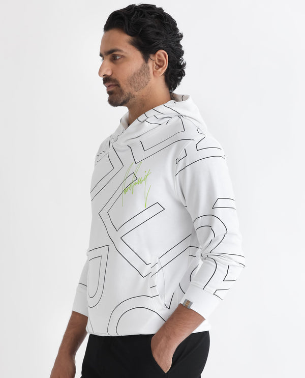 Rare Rabbit Mens Mamoth White Sweatshirt Cotton Polyester Terry Fabric Hooded Neck Knitted Full Sleeves Comfortable Fit
