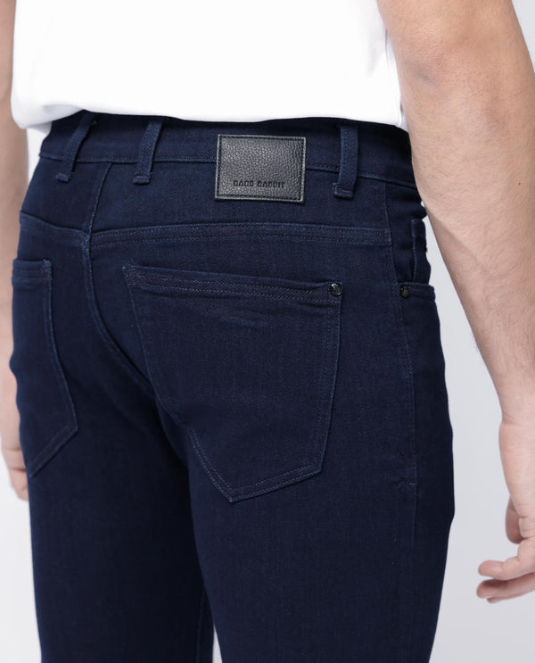 Rare Rabbit Mens Manado Dark Navy Cotton Polyester Solid Slim Fit Jeans