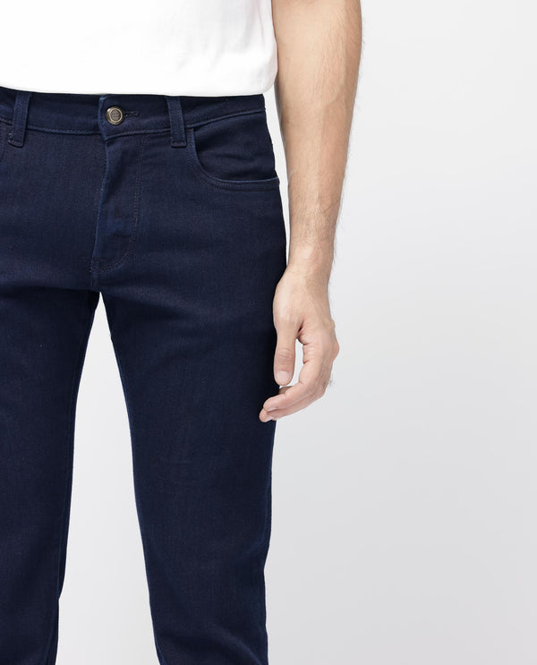 Rare Rabbit Mens Manado Dark Navy Cotton Polyester Solid Slim Fit Jeans