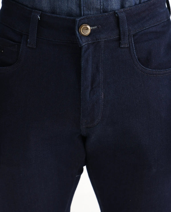 Rare Rabbit Mens Manado Dark Navy Cotton Polyester Solid Slim Fit Jeans