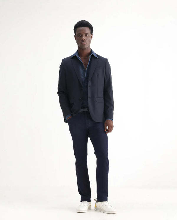 Rare Rabbit Mens Manado Dark Navy Cotton Polyester Solid Slim Fit Jeans