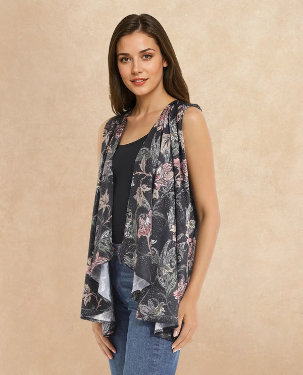 Rareism Women Manam Multi Sleeveless Relaxed Fit Tropical Print Shrug