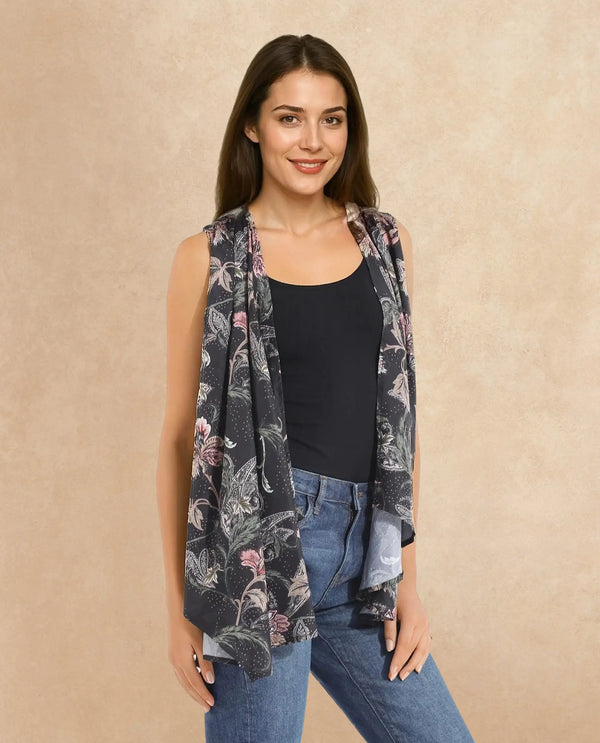 Rareism Women Manam Multi Sleeveless Relaxed Fit Tropical Print Shrug