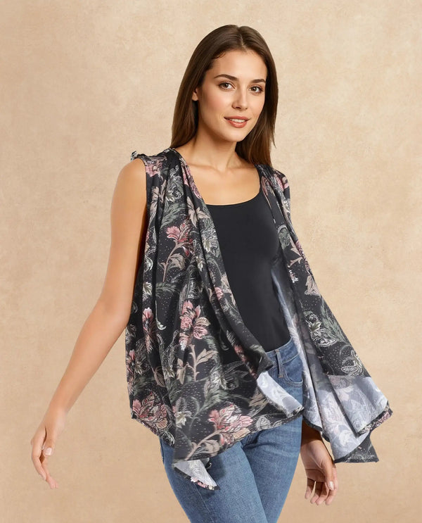 Rareism Women Manam Multi Sleeveless Relaxed Fit Tropical Print Shrug