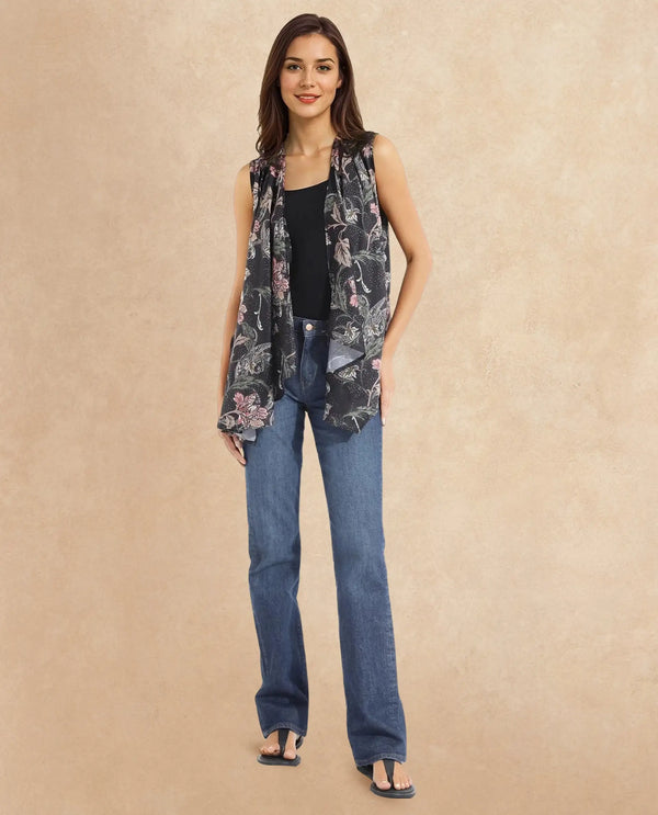 Rareism Women Manam Multi Sleeveless Relaxed Fit Tropical Print Shrug