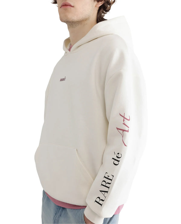 Rare Rabbit Men Maner Off White Cotton Poly Full Sleeve Boxy Fit Typography Print Oversized Hooded Sweatshirt