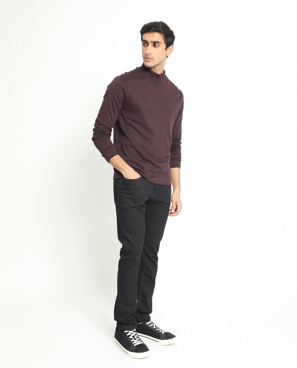 Rare Rabbit Men's Mania Maroon Cotton Fabric Full Sleeves High Neck Solid Sweatshirt