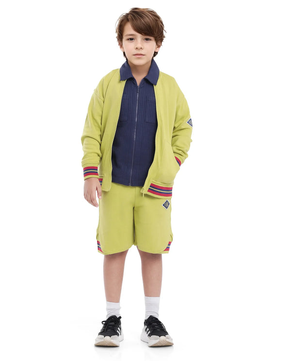 Rare Ones Kids Manttn Light Green Cotton Poly Full Sleeve Applique Jacket