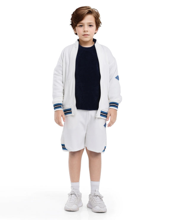 Rare Ones Kids Manttn White Cotton Poly Full Sleeve Applique Jacket