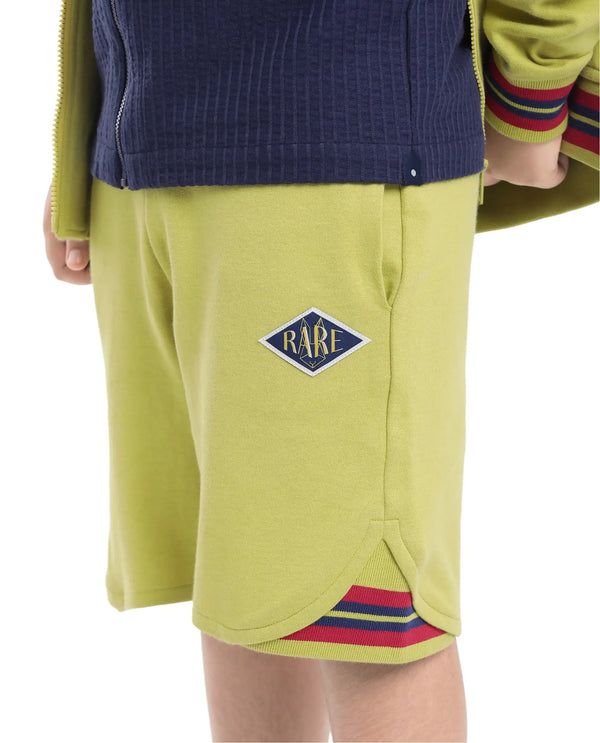 Rare Ones Kids Mantz Light Green Cotton Poly Drawstring Applique Short