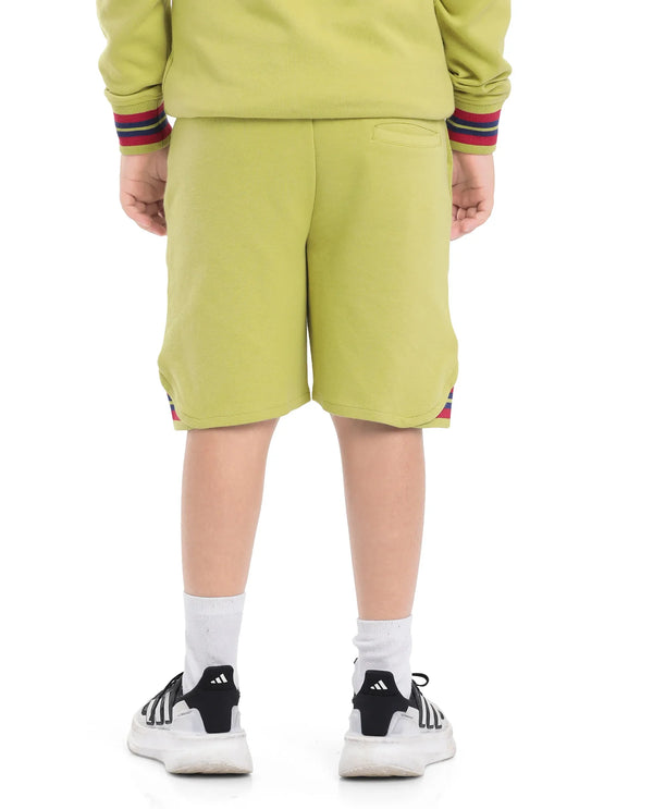 Rare Ones Kids Mantz Light Green Cotton Poly Drawstring Applique Short